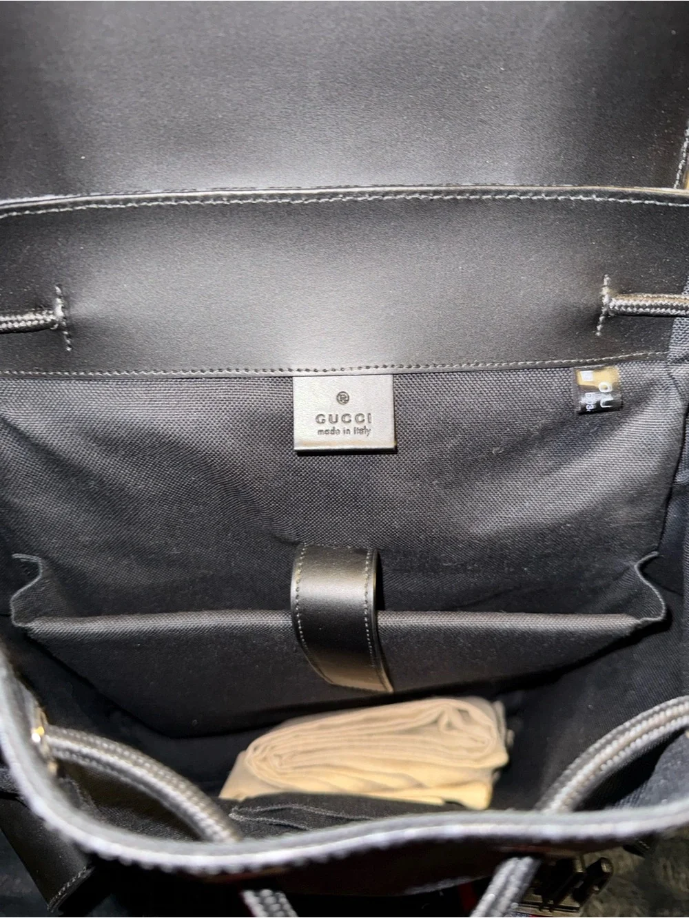 Gucci Black GG Canvas Backpack with Red and Blue Web Straps